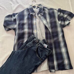 St. John's Bay Blue and White Casual Button Down SZ Small Retro Summer Vintage